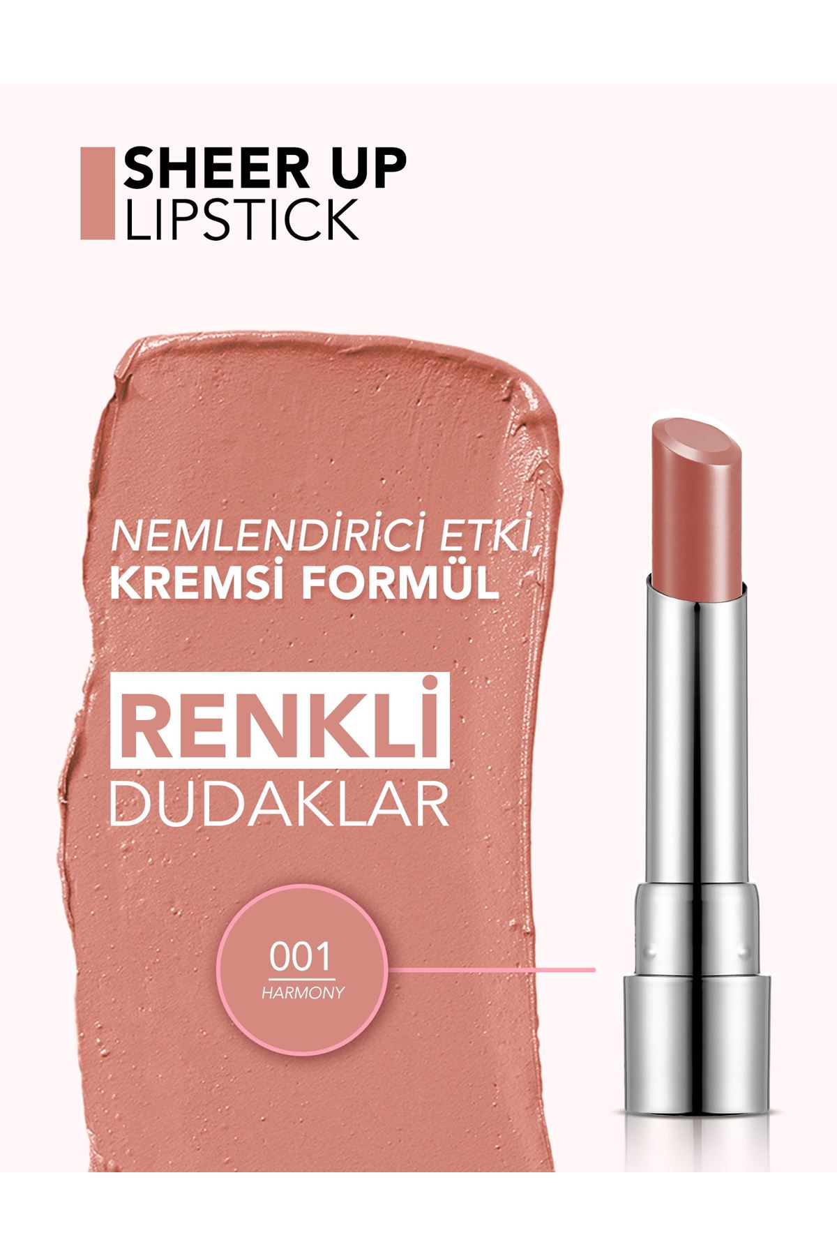 Flormar Sheer Up Yarı Transparan & Parlak Bitişli Nemlendirici Ruj 001 Harmony