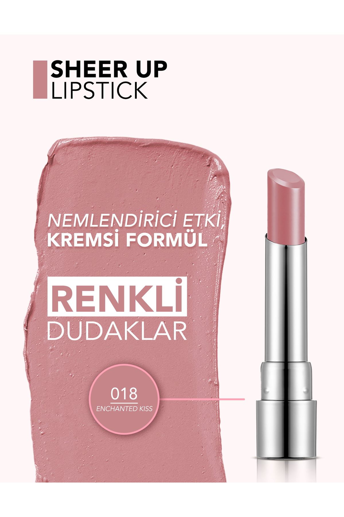 Flormar Sheer Up Yarı Transparan & Parlak Bitişli Nemlendirici Ruj 018 Enchanted Kiss