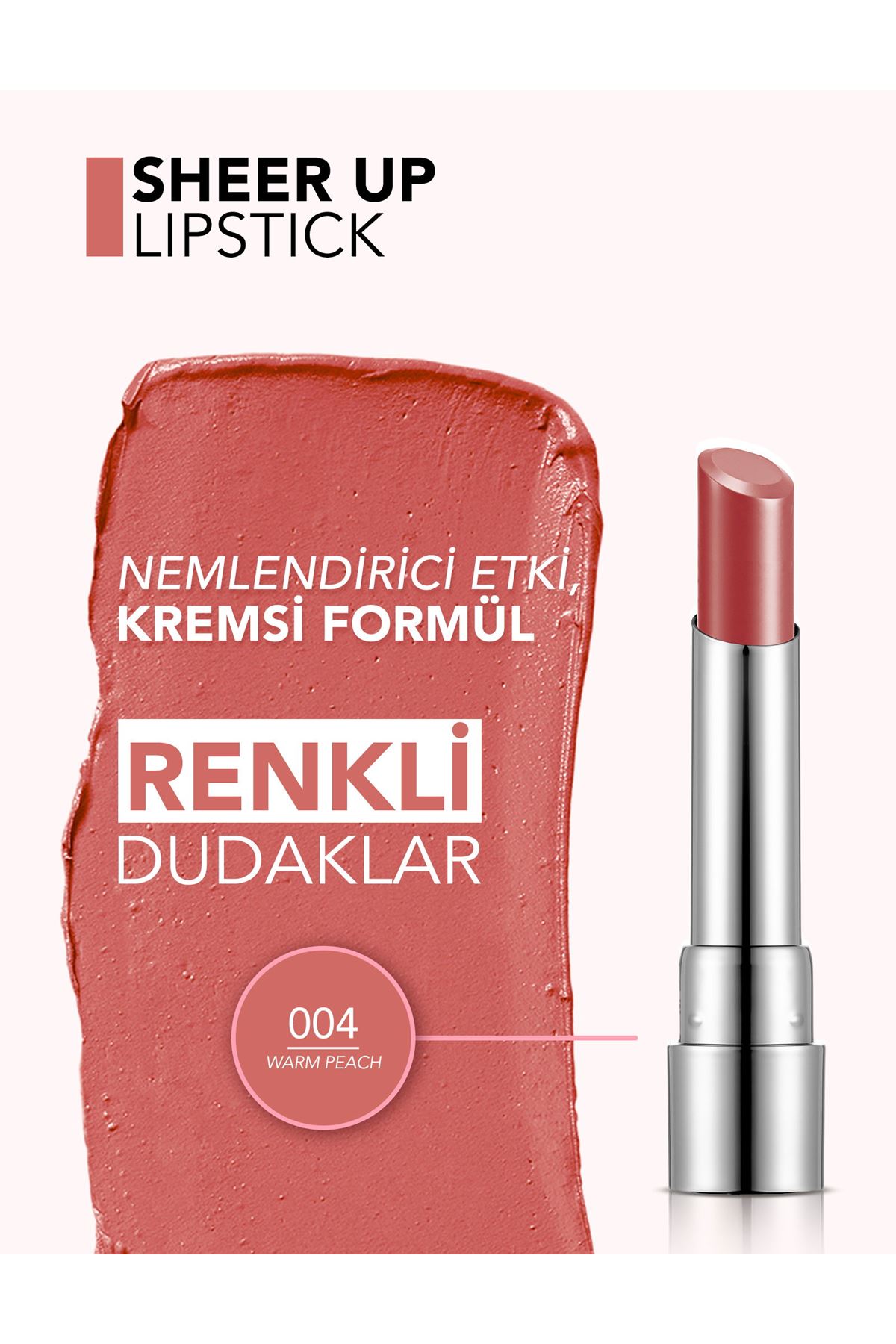 Flormar Sheer Up Yarı Transparan & Parlak Bitişli Nemlendirici Ruj 004 Warm Peach