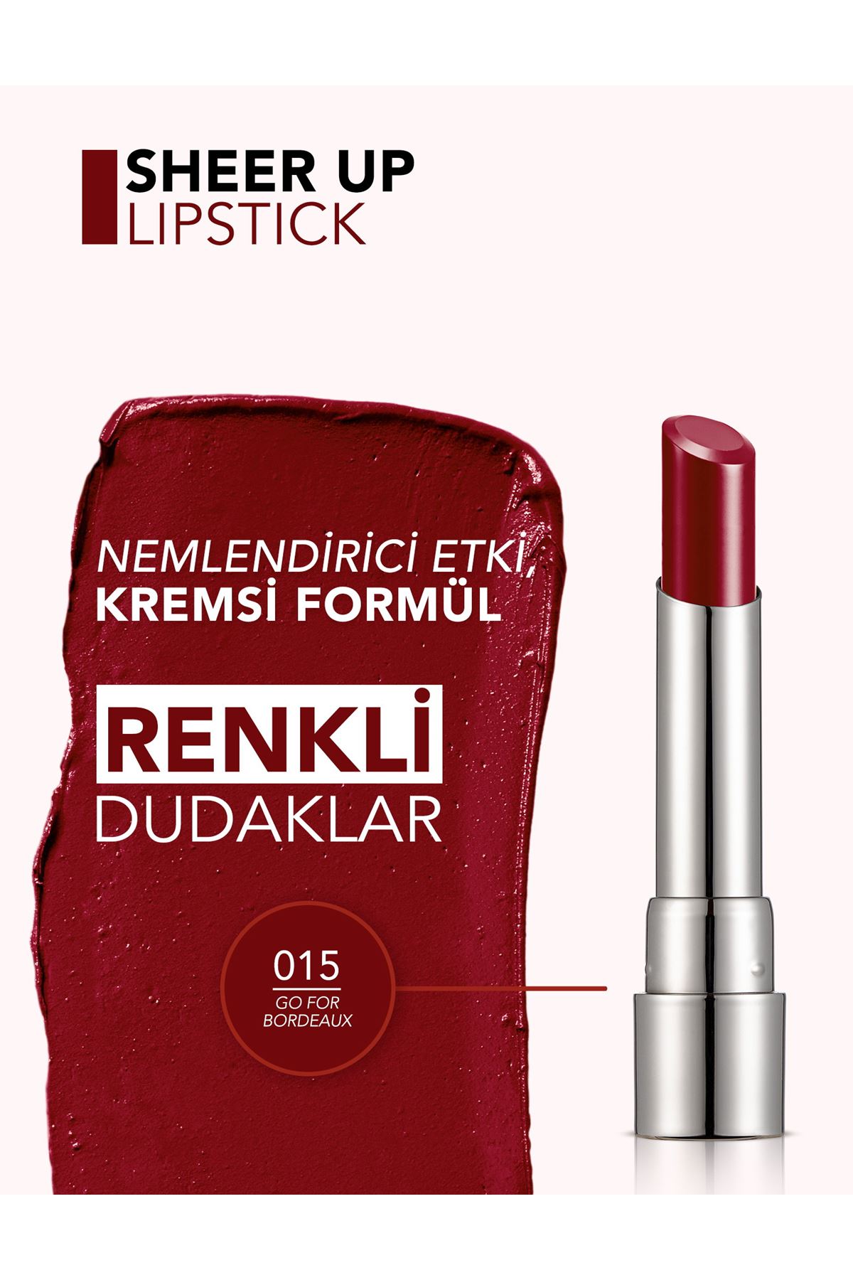 Flormar Sheer Up Yarı Transparan & Parlak Bitişli Nemlendirici Ruj 015 Go For Bordeaux