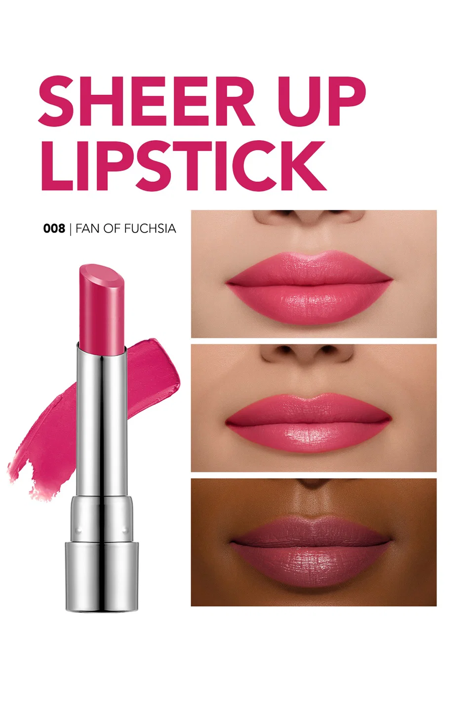 Flormar Sheer Up Yarı Transparan & Parlak Bitişli Nemlendirici Ruj 008 Fan Of Fuchsia