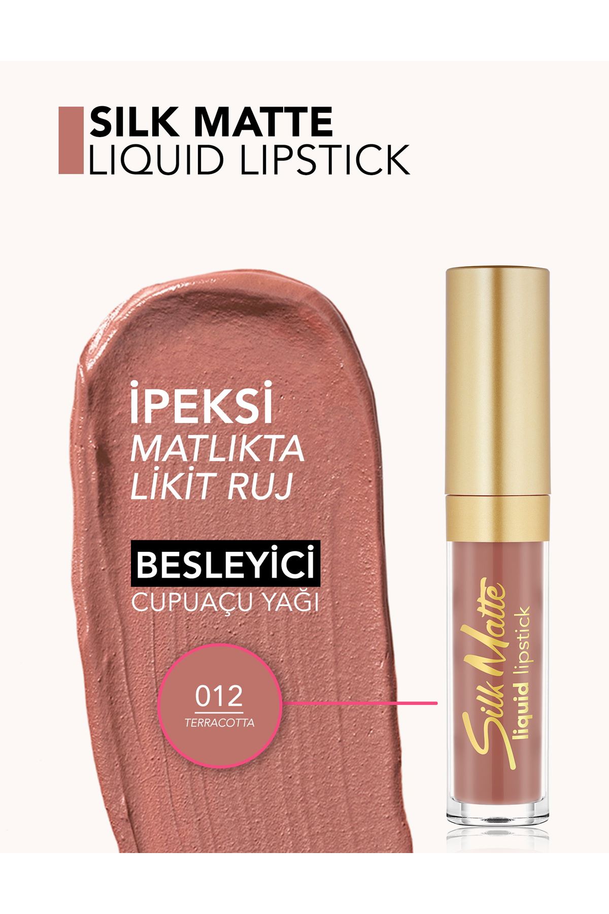 Flormar Silk Matte Yüksek Pigmentli & Mat Bitişli Nemlendirici Likit Ruj 012 Terracotta
