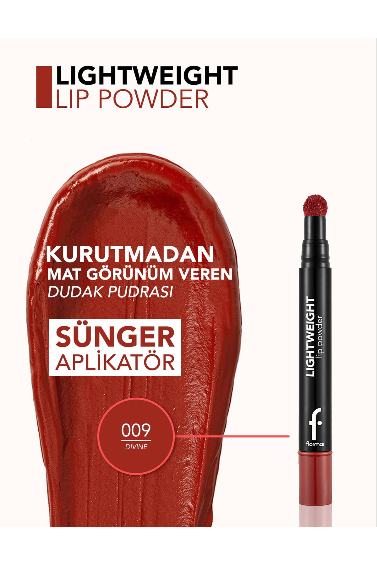 Flormar Lightweight Yarı Transparan & Mat Bitişli Nemlendirici Dudak Pudrası 009 Divine