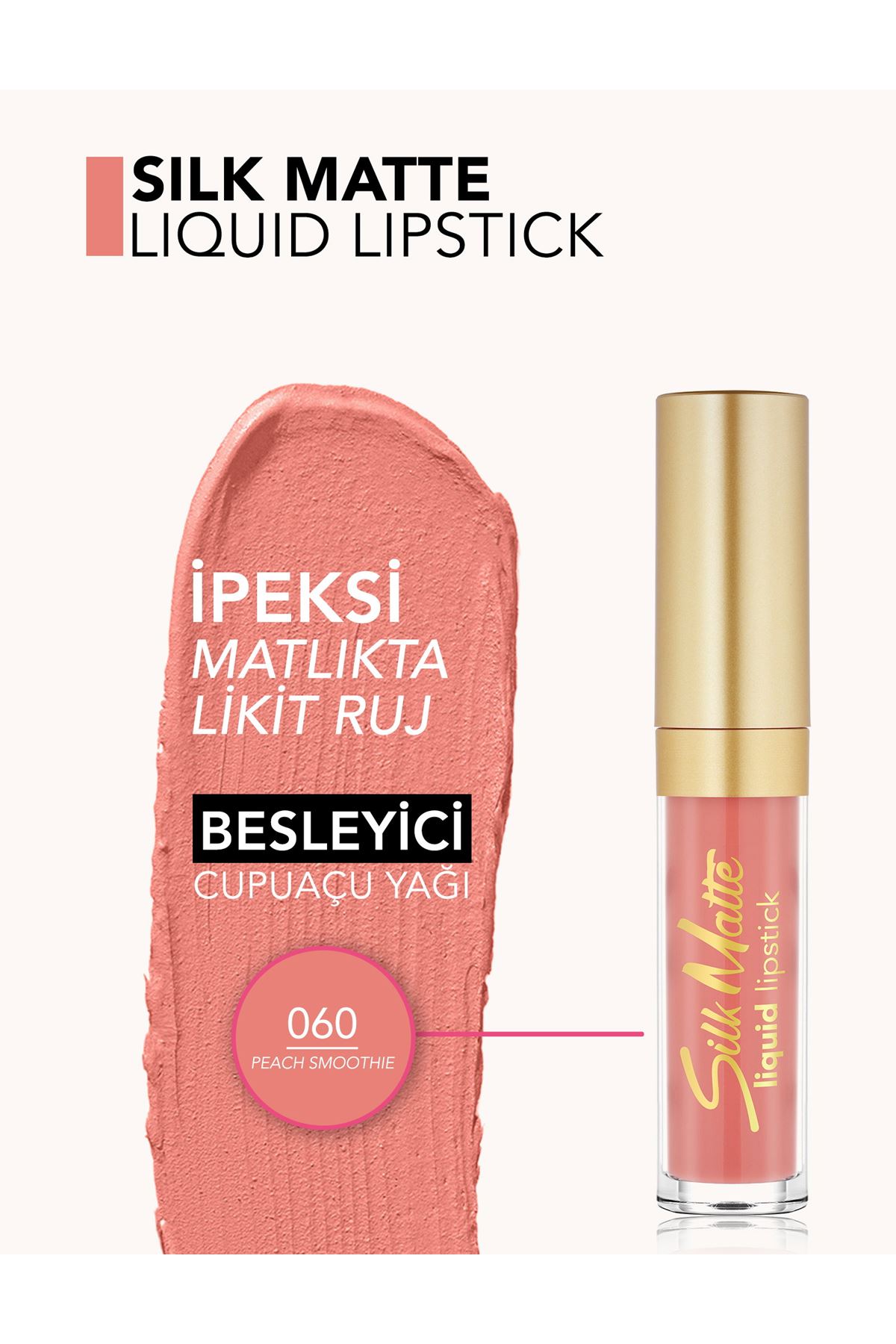 Flormar Silk Matte Yüksek Pigmentli & Mat Bitişli Nemlendirici Likit Ruj 060 Peach Smoothie