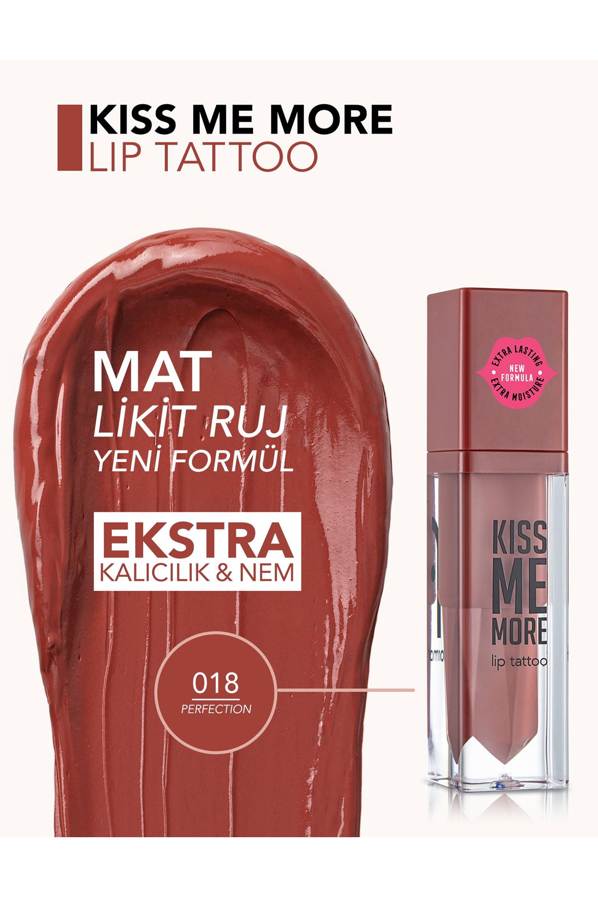 Flormar Kiss Me More Yüksek Pigmentli & Mat Bitişli Nemlendirici Likit Ruj 018 Perfection