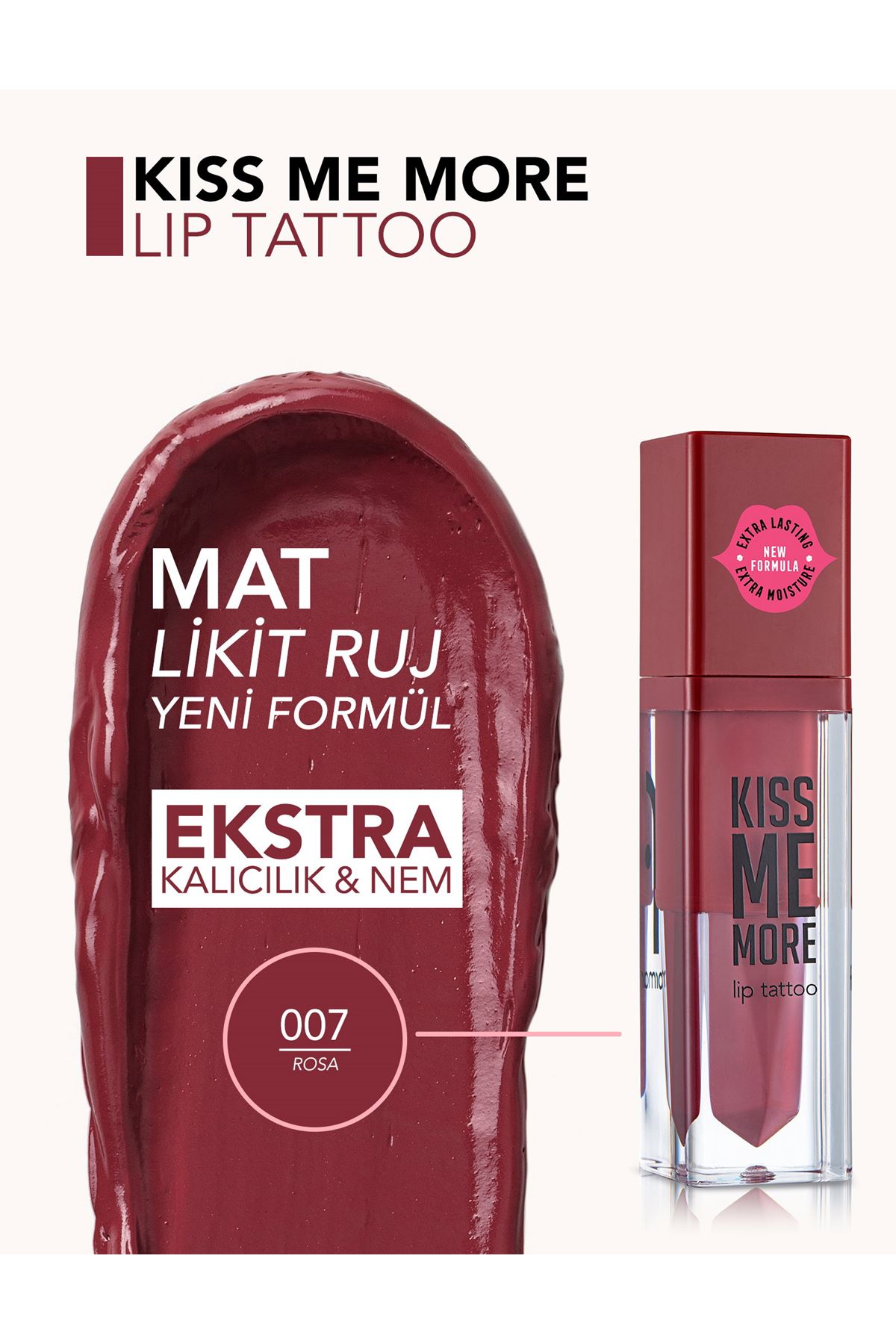 Flormar Kiss Me More Yüksek Pigmentli & Mat Bitişli Nemlendirici Likit Ruj 007 Rosa