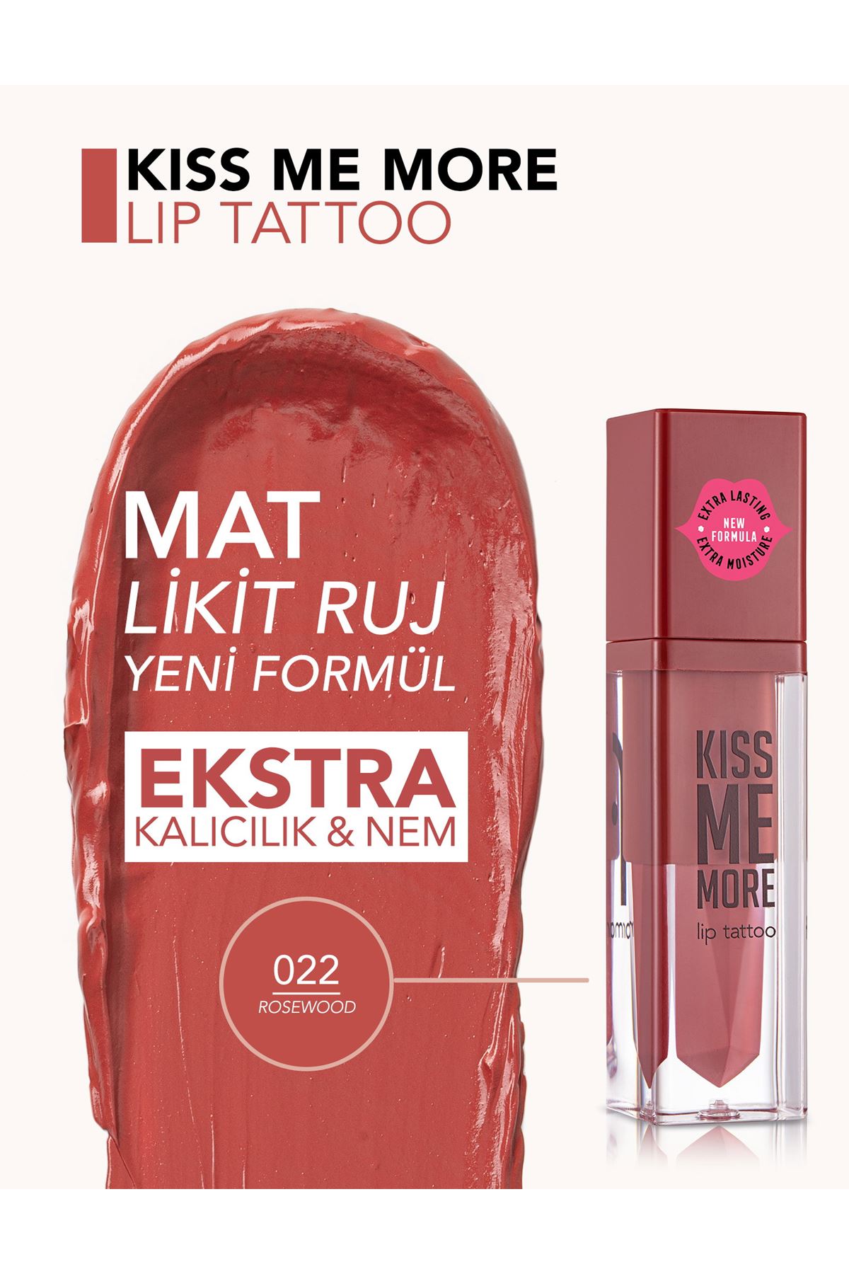Flormar Kiss Me More Yüksek Pigmentli & Mat Bitişli Nemlendirici Likit Ruj 022 Rosewood