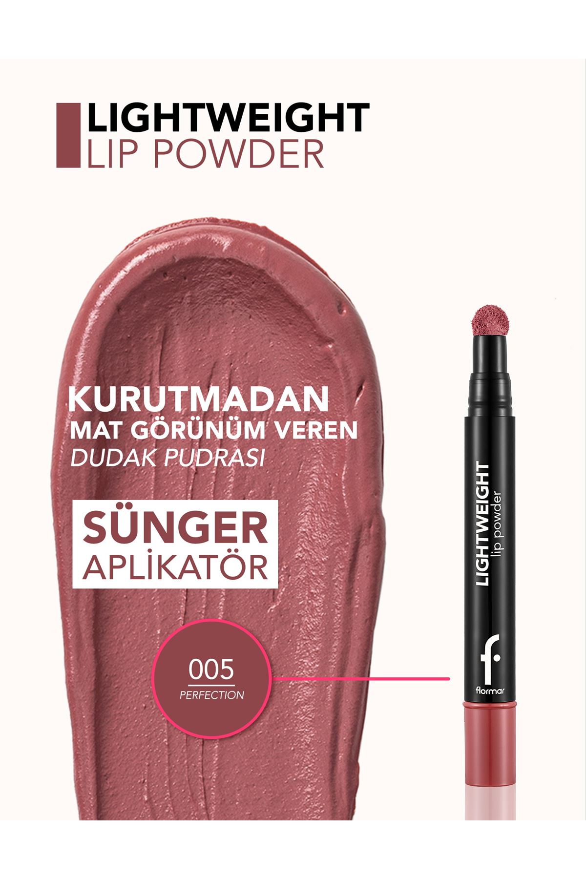 Flormar Lightweight Yarı Transparan & Mat Bitişli Nemlendirici Dudak Pudrası 008 Essential