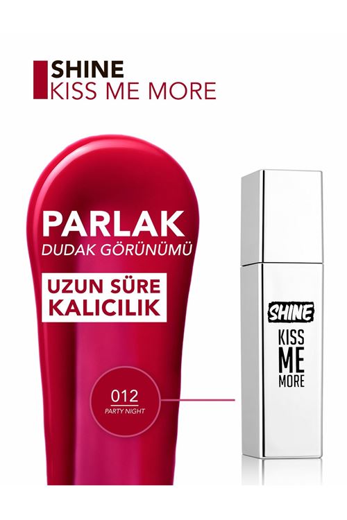 Flormar Shine Kiss Me More Uzun Süre Kalıcı & Parlak Bitişli Likit Ruj 012 Party Night