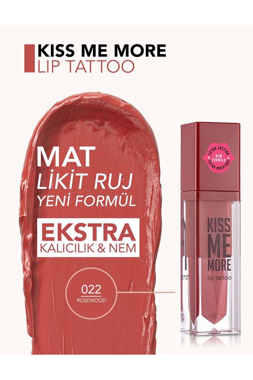 Flormar Kiss Me More Yüksek Pigmentli & Mat Bitişli Nemlendirici Likit Ruj 022 Rosewood