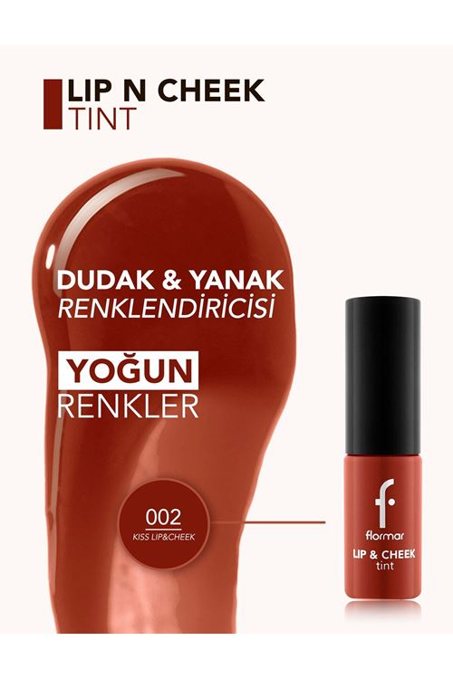 Flormar Lip & Cheek Tint Mat ve Kalıcı Su Bazlı Likit Dudak/Yanak Renklendiricisi 002 Kiss Lip&Cheek